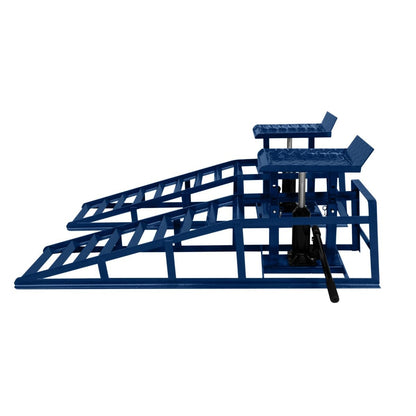 2X hydraulische Auffahrrampen Set 3T (3000kg) – höhenverstellbar 270-390mm, 34x26cm Plattform, max. Reifenbreite 245mm, blauer Stahl