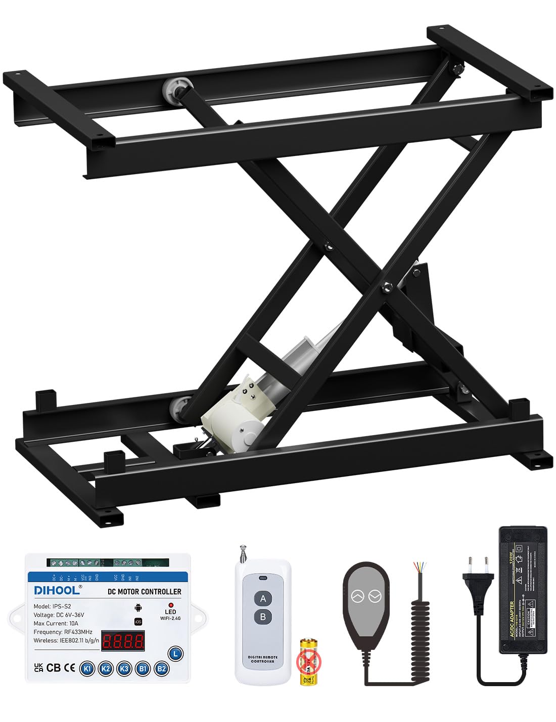 DIHOOL Scherenhubtisch Elektrisch scherenhebebühne kfz hebebühne DIY hubtisch(150kg Tragkraft,485mm Hubhöhe)