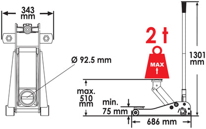 ViGOR Hydraulik Rangier-Wagenheber V6028 – Turbo-Lift, Stahlkorpus, ideal für Radwechsel & Fahrzeugreparaturen, rot-schwarz