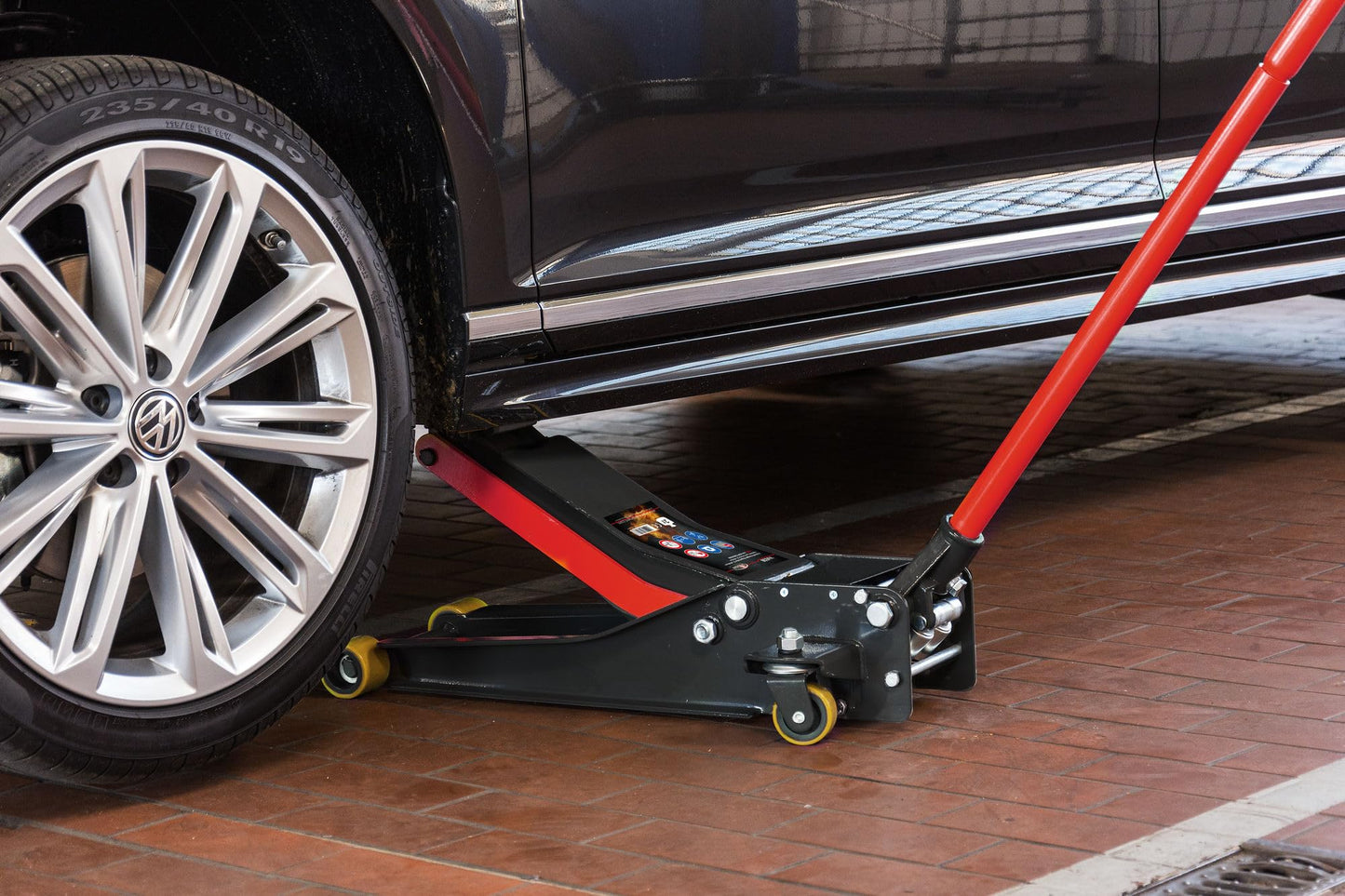 ViGOR Hydraulik Rangier-Wagenheber V6028 – Turbo-Lift, Stahlkorpus, ideal für Radwechsel & Fahrzeugreparaturen, rot-schwarz