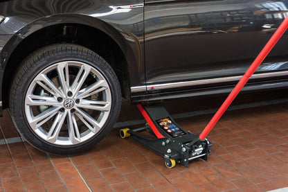 ViGOR Hydraulik Rangier-Wagenheber V6028 – Turbo-Lift, Stahlkorpus, ideal für Radwechsel & Fahrzeugreparaturen, rot-schwarz